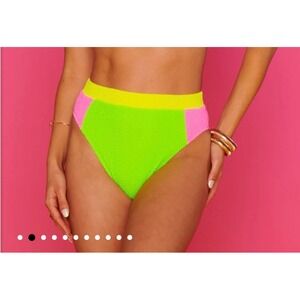 Show Me Your Mumu Neon Colorblock Smocked High Waisted Bikini Bottoms Small NWT